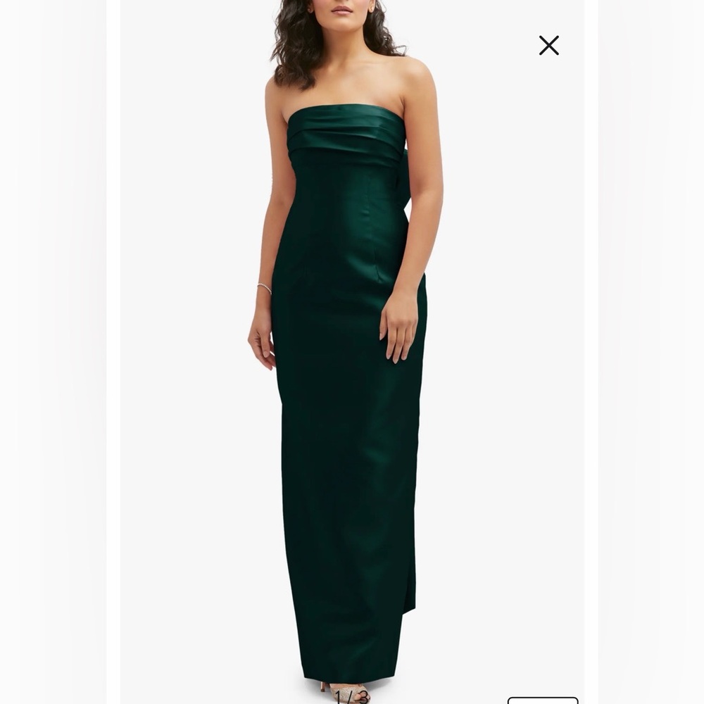 ALFRED SUNG Strapless Satin Gown in Deep Emerald